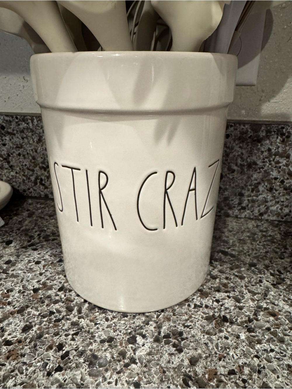 Rae Dunn Ceramic Utensil Crock - White "Stir Crazy"